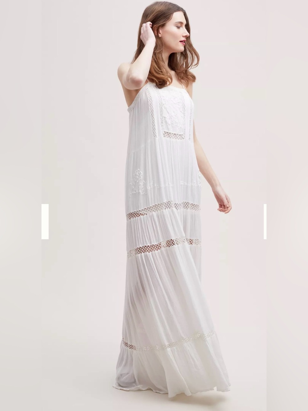 Ina White Boho Crochet Maxi Dress Size M